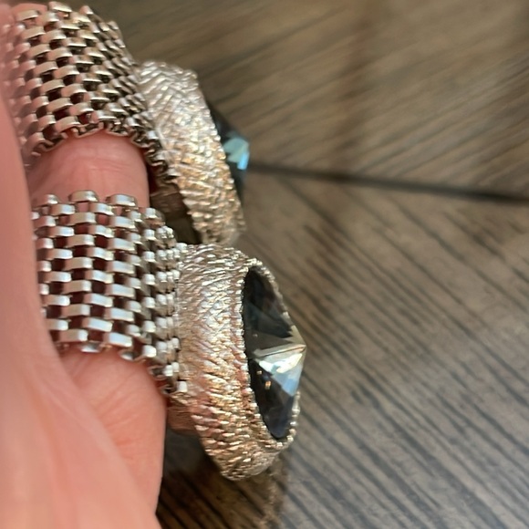 Vintage Silver-tone DANTE Bold Frame Blue Rivoli Glass Stone Mesh Wrap Cufflinks - Picture 13 of 16